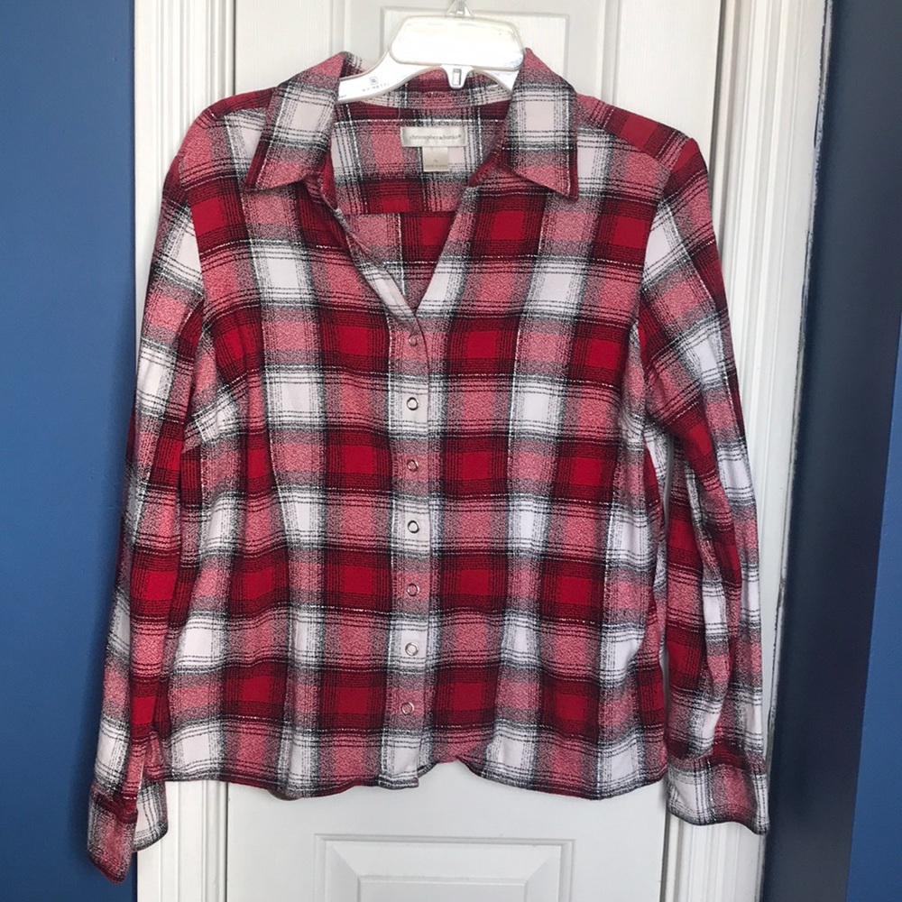 Christopher & Banks plaid top with silver accents